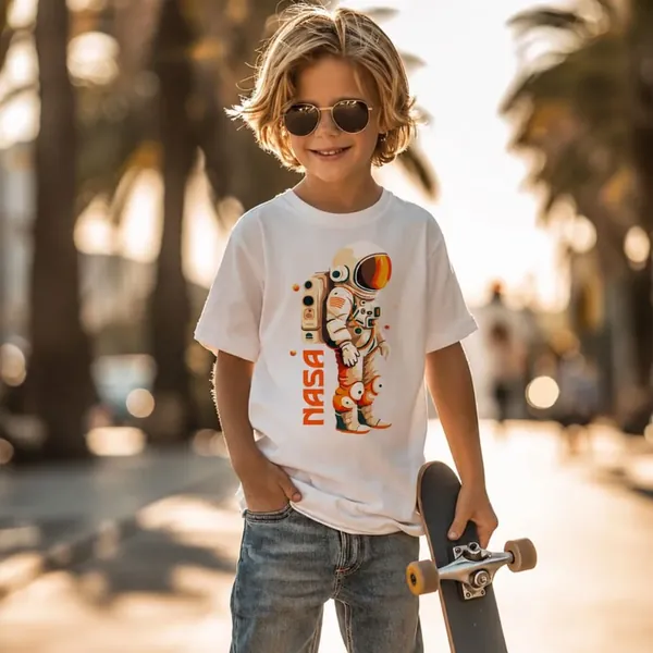 DTF-Druck Astronauten-Motiv auf Kinder-T-Shirt