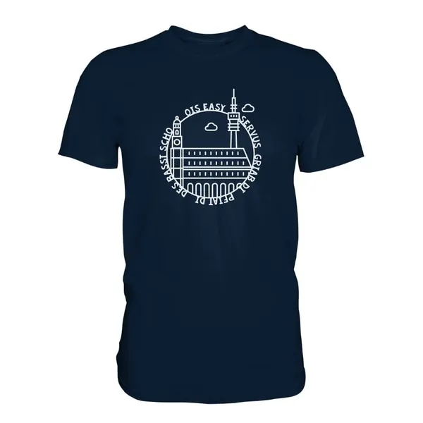 DTF-Druck weißes Motiv auf dunkelblauem Shirt