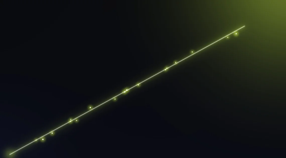 Abstrakte Darstellung eines gebündelten Laserstrahls mit einzelnen Photonen